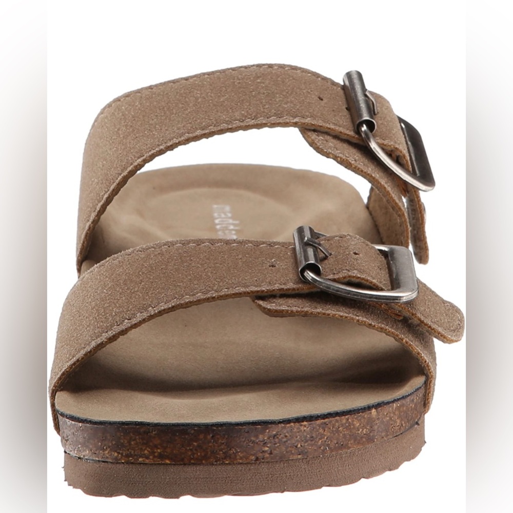New in Box Madden Girl Women's Brando Slide-On Sandal Taupe Fabric Size 5